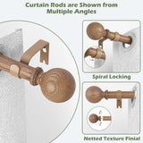 HTZON Wood Curtain Rods for Windows 48 to 84 Inch,1 Inch Wood Grain Ball Adjustable Curtain Rod,Boho Heavy Duty Curtain Rods,Farmhouse Rustic Single Window Curtains Rods,Brown Drapery Rods Set 36-88" HTZON