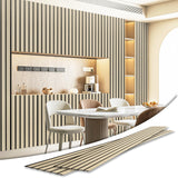 Art3d 4-Pack Glue-On Six-Grid Wainscoting Panel for Interior Wall Decor - 104 x 12 Inch Polystyrene Ultralight Slim Slat Wall Panels for Living Room Bedroom, Oak Art3d