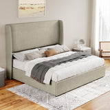 Jocisland King Size Bed Frame with Lift Storage Bed Linen Platform Bed with Wingback Headboard/Hydraulic Storage/No Box Spring Needed/Wood Slats Support/Khaki Jocisland