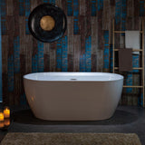 WOODBRIDGE 59" Acrylic Freestanding Bathtub Contemporary Soaking White Tub with Chrome Overflow and Drain,B0064-C WOODBRIDGE