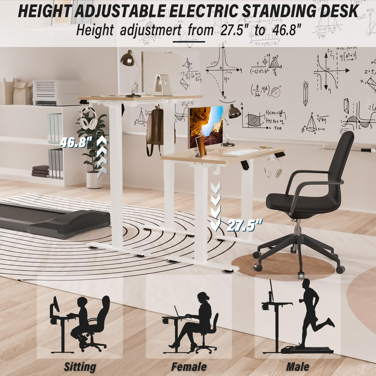 Kingant Standing Desk Height Adjustable Electric [35 x 20 Inch] - Ergonomic Sit Stand Desk for Home Office Computer Workstation With Cable Management Kingant