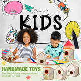 DoubleFill 12 Pcs Bulk Wooden Bird Houses Kits for Kids DIY Bird House Kit Unfinished Wood Birdhouse Wooden Crafts to Paint, Build, and DIY for Boys Girls Crafts Classroom Activity, 3 Styles DoubleFill