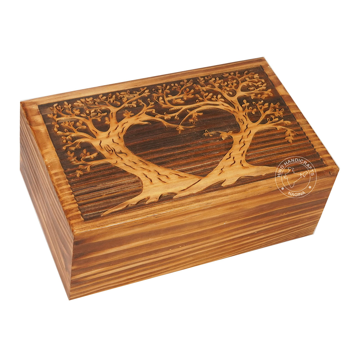 Hind Handicrafts Wooden Box Funeral Cremation Urns for Human Ashes Adult Large - Burial Urns for Columbarium - Tree of Life Flying Bird (250 Cubic Inches, Twin Tree - Heart) Hind Handicrafts