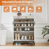 Mericonia Modern Shoe Cabinet with Metal Legs, Farmhouse Large 5-Tier Shoe Storage Cabinet with Doors, Wooden Shoe Organizer for Entryway, Hallway, Closet, Bedroom, Living Room, White Mericonia