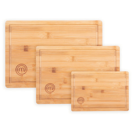 MasterChef Cutting Boards for Kitchen, Bamboo Chopping Board Set of 3, Organic Food Safe Surfaces for Preparing & Serving Meat, Cheese etc, Large, MasterChef