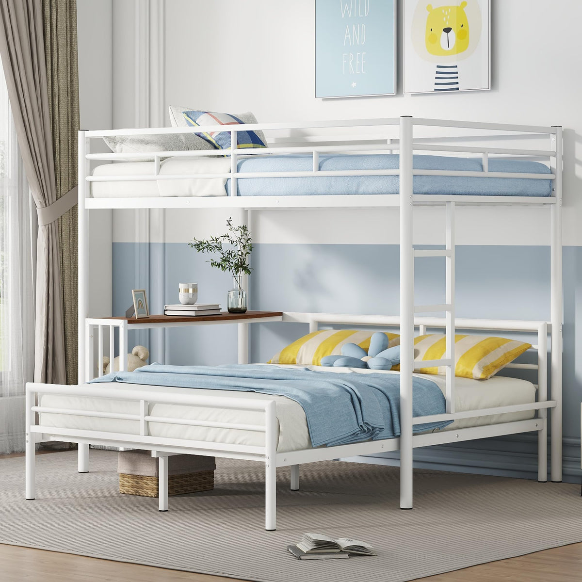 Merax Twin Over Full Metal Bunk Bed Frame, Loft Platform with Desk, Ma ...