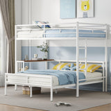 Merax Twin Over Full Metal Bunk Bed Frame, Loft Platform with Desk, Mattress Foundation with Steel Slat for Bedroom, Metallic White Merax