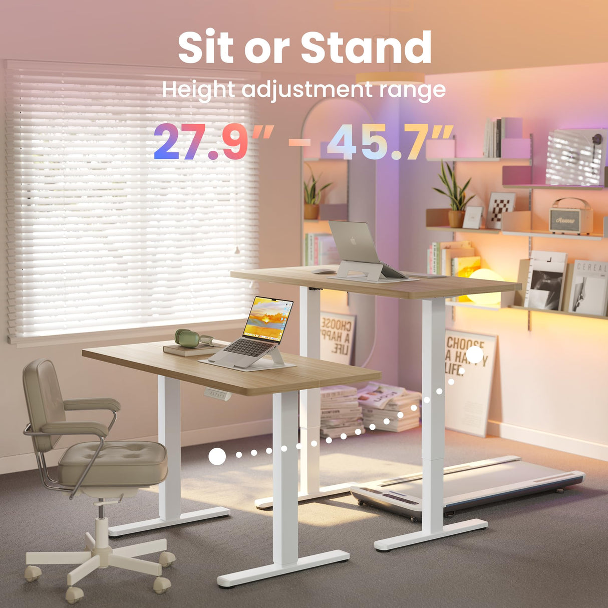 HUANUO 32" Small Electric Standing Desk Adjustable Height, 4 Memory Height Settings, Sit Stand Up Desk for Home Office & Computer Workstation, LightWalnut HUANUO