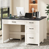 Vabches Farmhouse 47" Executive Desk, Computer Desk with File Drawer and Charging Station, Workstation for Home Office, Study,(Black). Vabches