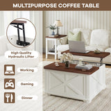 Airynee Farmhouse Coffee Table, 31.5" Lift Top Coffee Table with Storage, Square Coffee Tables for Living Room, Wooden Coffee Tables with Brown Flip-Top Lids for Home Office, White Airynee