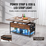 VEVOR 4-in-1 Lift Top Coffee Table with USB/Power Outlet/LED Light, Multi-Function Convertible Coffee Table with Storage and Hidden Compartment, Converts to Dining Table for Living Room, Home Office VEVOR