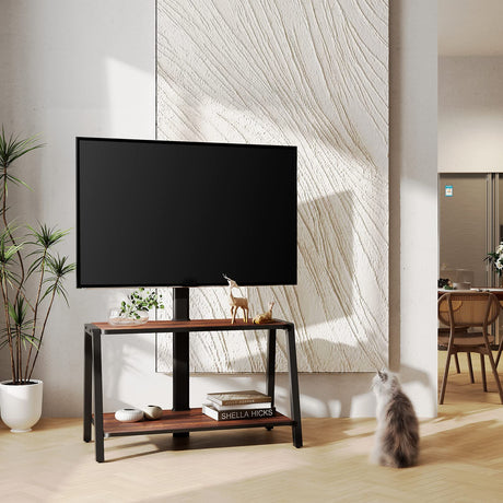 FITUEYES Wood TV Stand with Mount for 32-55 inch TVs, 2 Tier Entertainment Center with Storage for Bedroom & Corner, Tall Wooden TV Mount Stands & Metal Mount - Max Load 77lbs for Flat Screen FITUEYES