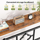 Homkdom Canopy Bed Frame with Storage Headboard, Queen Size Bed Frame with 4 Removable Posts, Sturdy Metal Platform with Under-Bed Storage, Dual Purpose Bed Frame, No Box Spring Needed, Black Homkdom