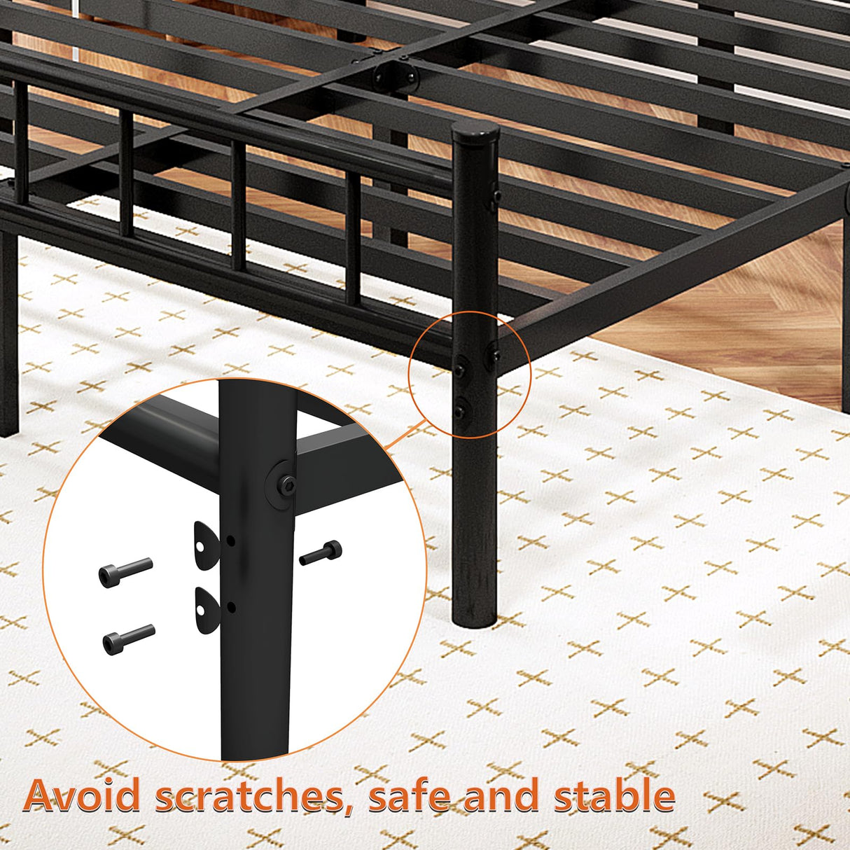 zizin King Size Metal Bed Frame with Headboard & Footboard 14 Inch Metal Platform Mattress Foundation Support with Steel Slat, Under Bed Storage, No Box Spring Needed zizin