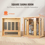 VEVOR 3 to 4 Person Far Infrared Wooden Sauna, Room Home Sauna Spa, Low EMF Far Infrared Hemlock Wood Sauna with Tempered Glass Door & Bluetooth Speakers & Chromotherapy Lights, 2580W Indoor VEVOR