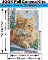 Winter 5D Diamond Art Kits for Adults Beginners,Cat DIY Full Round Drill Diamond Painting Kits,Animal Paint by Diamonds Dots Gem Art Easy,Home Wall Decor 12X16 Inch Acelii