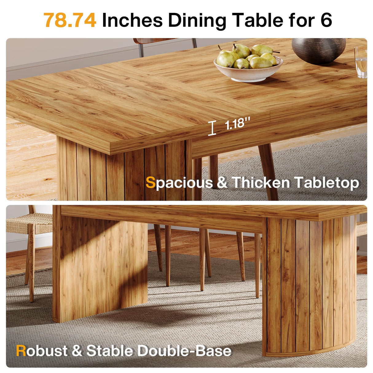 Tribesigns 78.7" Extra Long Dining Table for 6-8 People, Large Farmhouse Kitchen Table with Wooden Tabletop, Rustic Style Rectangular Dinner Table for Dining Room, Kitchen, Living Room, Brown Tribesigns