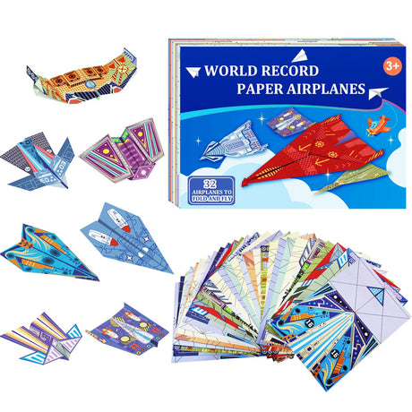 Paper Airplane Kits with 16 Classic Designs, 32 Sheets of Colorful Origami Paper, World Record Paper Planes, Airplane Gifts for Boys and Girls Ages 6-12+ (Digital Manual Only, Fun and Easy to Fold) Xuoent