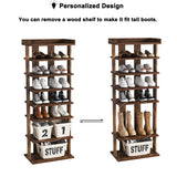 HOMEFORT 7-Tier Wood Shoe Rack, Double Rows Shoe Shelf, Shoe Storage Stand, Entryway Shoe Tower, Vertical Shoe Organizer for Narrow Closet, Entryway, Hallway, Rustic Brown HOMEFORT