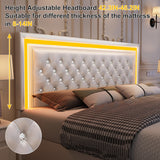 GEGOFORU PU White Queen Bed Frame with LED Lights and Spacious Storage Drawers GEGOFORU