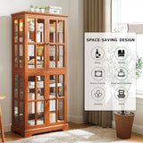 Eyisean Lighted Display Curio Cabinet 69" H China Cabinet with 4 Glass Doors, 6 Shelves, Freestanding Glass Display Cage Wine Cabinet Storage Rack for Bar and Liquor Storage (Dark Oak) Eyisean