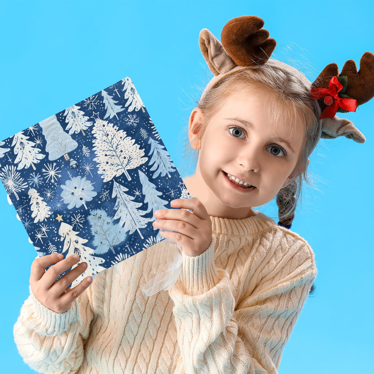 40pcs Winter Napkins Decorations,Blue Winter Christmas Napkins,Christmas Tree Xmas Reindeer Napkin for Winter Holiday Party Xmas Birthday Party Supplies CMUSKO