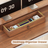 SEDETA Farmhouse L Shaped Desk with Drawers, 63" Office Desk with File Drawers, Wood Corner Computer Desk with Storage, Home Office Desk with Monitor Stand and Storage Cabinet, Brown and White SEDETA