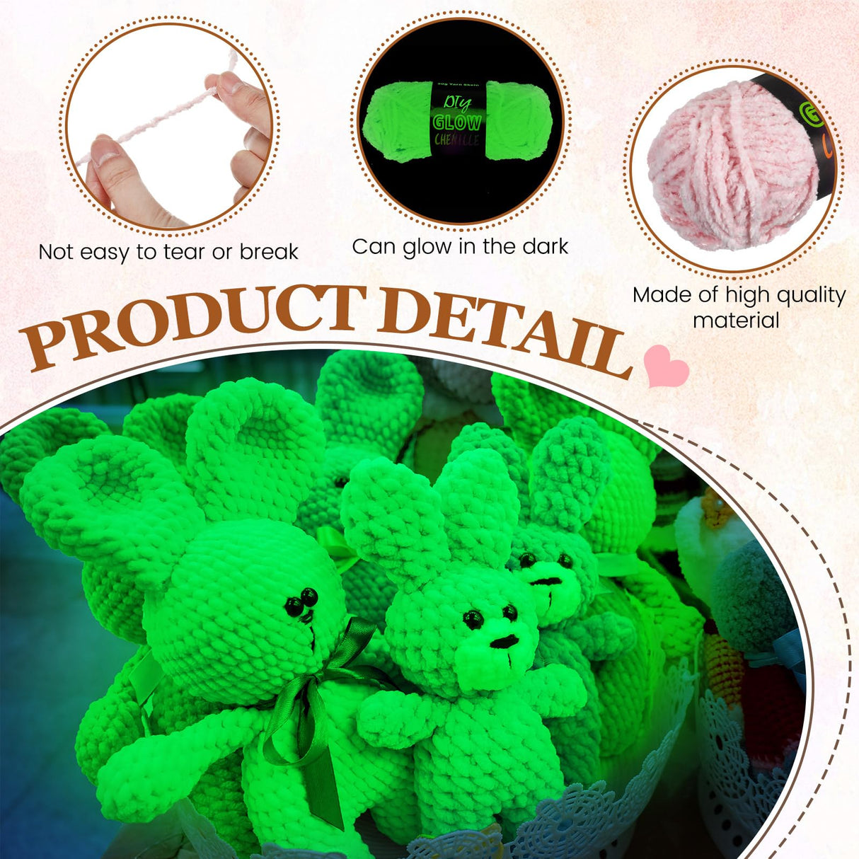 Fanfanwin 5 Rolls Glow in The Dark Chenille Yarn Luminous Crochet Yarn Glow Sewing Craft for DIY Arts Crafts Halloween Knitting Sewing Crocheting Supplies, 76.5 Yard Per Roll Fanfanwin