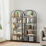 Homhedy 5-Tier Bookshelf Arched Display Racks, Wood and Metal Bookcase, Tall Bookshelf, Industrial Display Standing Shelf Unit, for Home Office, Living Room, Bedroom, Bathroom, Rustic Brown Homhedy