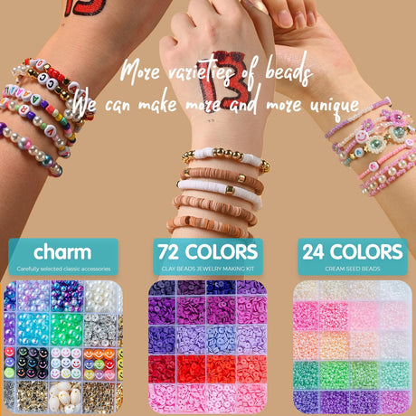 SJZWSD 6-Box Friendship Bracelet Making Kit - 16,000pcs Clay, Seed & Glass Beads Collection, Letter Beads, Charms SJZWSD