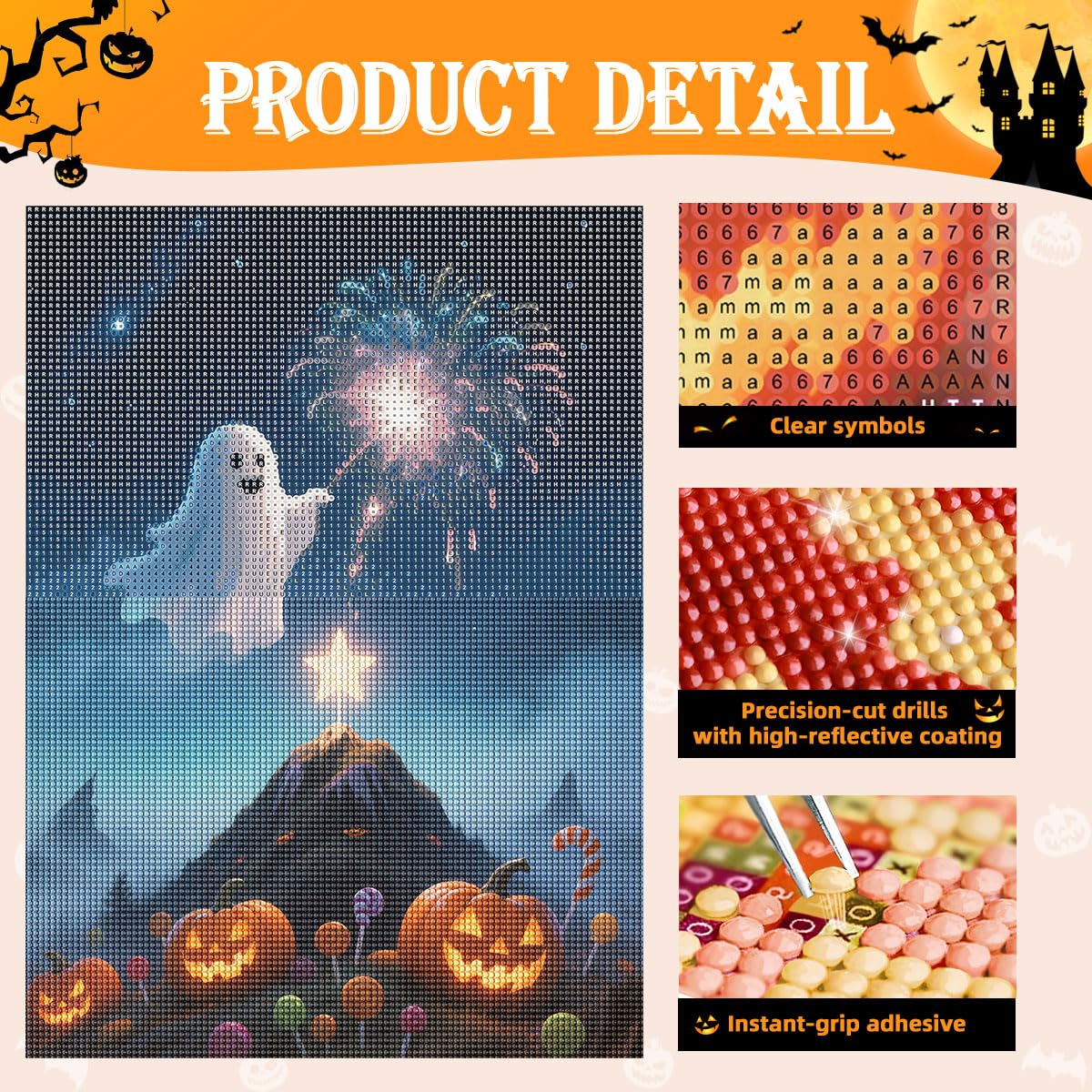Asddage Diamond Painting Kits for Adults - Ghost, Jack-o'-Lantern DIY 5D Diamond Art Kits Full Drill Diamond Dots Paintings with Diamonds Gem Art and Crafts Home Wall Decor 12x16inch Asddage