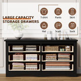 Flamaker Dresser for Bedroom, 6 Drawer Dresser, Wood Dressers, Wide Chest of Drawer, Storage Drawers, Storage Organizer for Closet, Hallway (Black) Flamaker