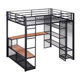 Harper & Bright Designs Full Size Loft Bed with Storage Shelve, Metal Full Loft Bed with Desk & Open Wardrobe, 12.8" H Safety Guardrail, No Box Spring Needed, Black Harper & Bright Designs