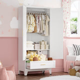 Metal Armoire Wardrobe Closet with Drawer, Farmhouse White Wardrobe Cabinets for Hanging Clothes,Rustic Barn Door Dasign 71" Tall Freestanding Armoire for Bedroom,Office,Laundry Room,Dormitorios XIOMIOHTRQ