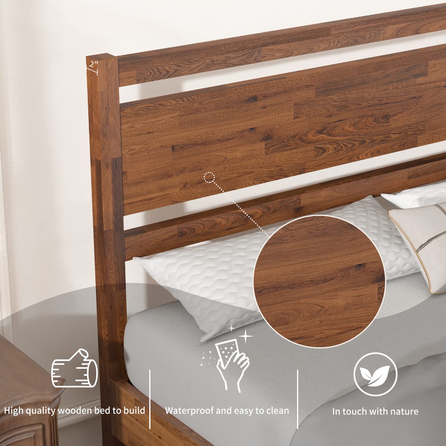 Crisinant Retro Brown King Wood Bed Frame with Headboard and Strong Slat Support - WoodArtSupply