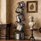 sugitek 5-Tier Skinny Bookshelf with Unique Geometric Design - Modern Metal Bookcase, Space-Saving Narrow Organizer for Living Room, Bedroom, Office, Corner - Black sugitek
