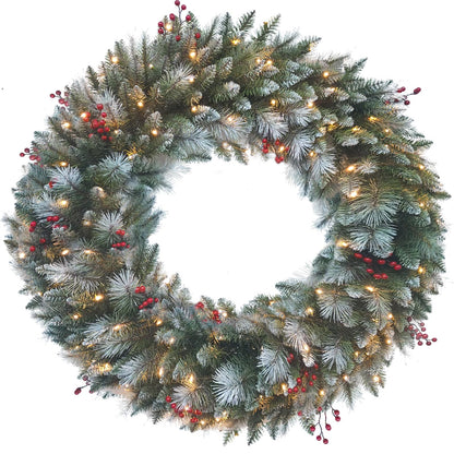 ELONG HOME 48in Christmas Wreath, Prelit Christmas Wreath Decorated with Pine Cones, Berry Clusters, Frosted Branches, Christmas Collection