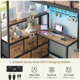 DICTAC Bunk Bed with L-Shaped Desk,5 Storage Drawers and 2 Shelves Metal Twin XL Over Twin Bunk Bed with LED Lights and Charging Station,bunk Beds with Safety Guardrail & Ladder,Space-Saving,Black DICTAC