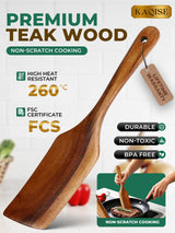 Handmade Wooden Spatulas for Cooking, Heat Resistant Teak Wood Spatula and Turner of Different Size, Nonstick Wooden Utensil Set for Kitchen Cooking (5Pcs) KAQISE