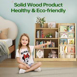 EXPERLAM Kids Bookshelf and Toy Storage Organizer, 4 Tier Wooden Kids Book Shelf with Sling Book Rack in Kids Room Playroom Nursery for Kids, Children, Toddlers EXPERLAM