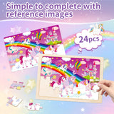 Puzzles for Kids Ages 4-6,Unicorn Princess Wooden Jigsaw Puzzles 4 Packs Puzzles for Kids Ages 3-5,24 Pcs Educational Preschool Toddler Puzzle,Unicorn Toys Gifts for 3 4 5 6 Years Old Girls Boys Sticeard