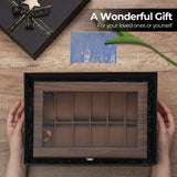 Ohuhu Watch Cases for Men, 12-Slot Watch Box Wood Grain PU Leather - Watch Case Holder Real Glass Lid Jewelry Storage Soft Velvet Watch Organizer Box for Men and Women Fathers Day Ohuhu