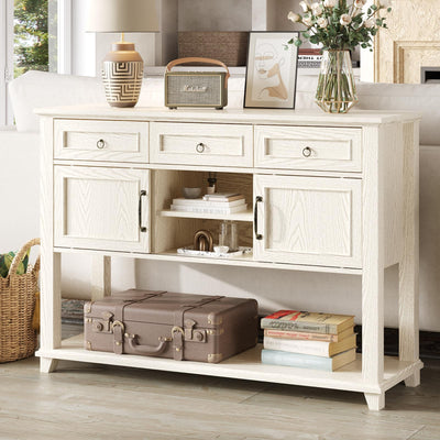 Vabches Entryway Table with 2 Sliding Barn Doors, 47" Farmhouse Console Table with Storage and 3 Drawers, Wood Rustic Sofa Table for for Living Room, Entryway, Hallway, White Grey Oak