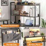 Homieasy 47 Inch L Shaped Computer Desk with Bookshelf & LED Light, Reversible Corner Gaming Station in Black Oak Homieasy