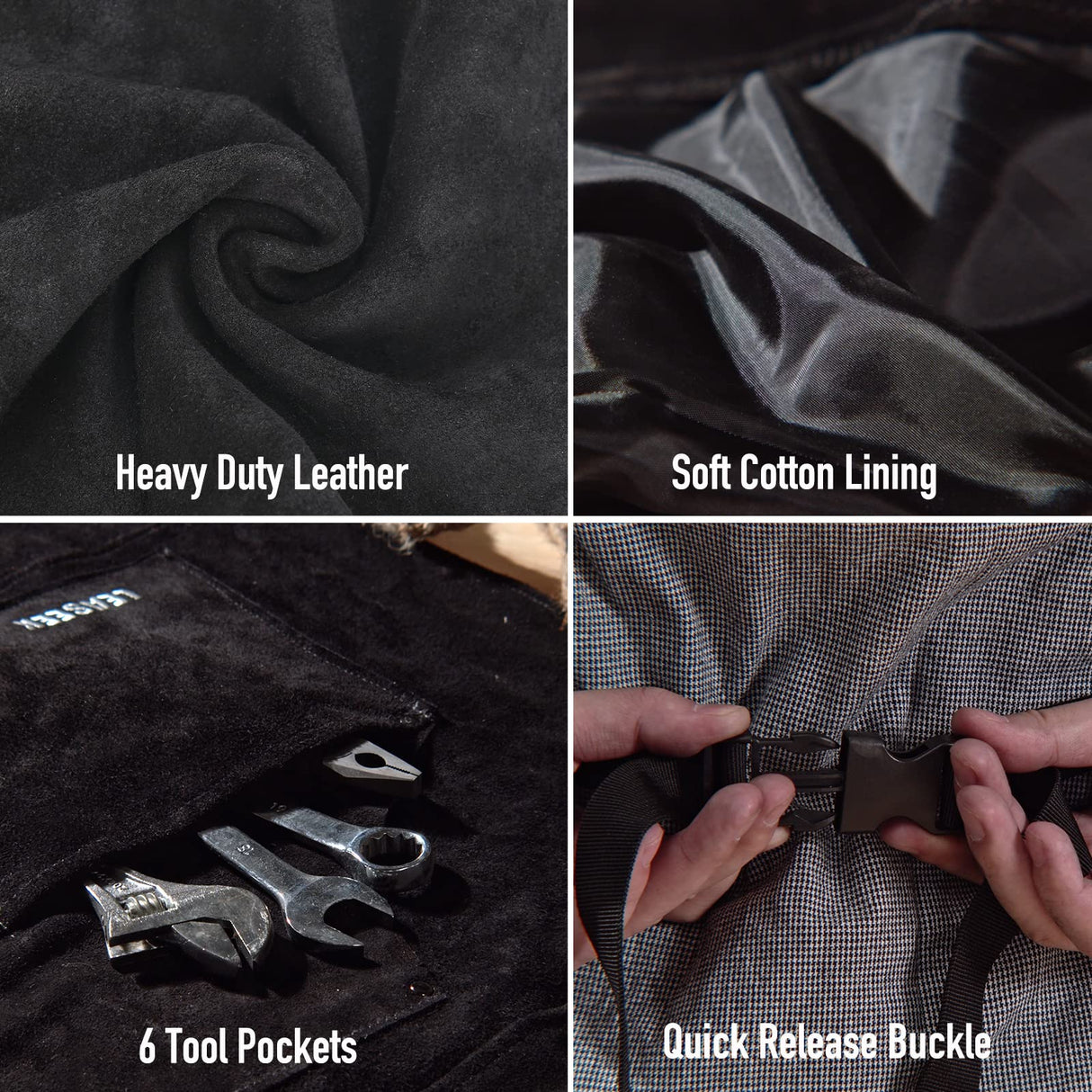 LeaSeek Leather Welding Apron,Heat & Flame-Resistant Heavy Duty Work Apron with 6 Pockets,Woodworking Shop Apron LeaSeek