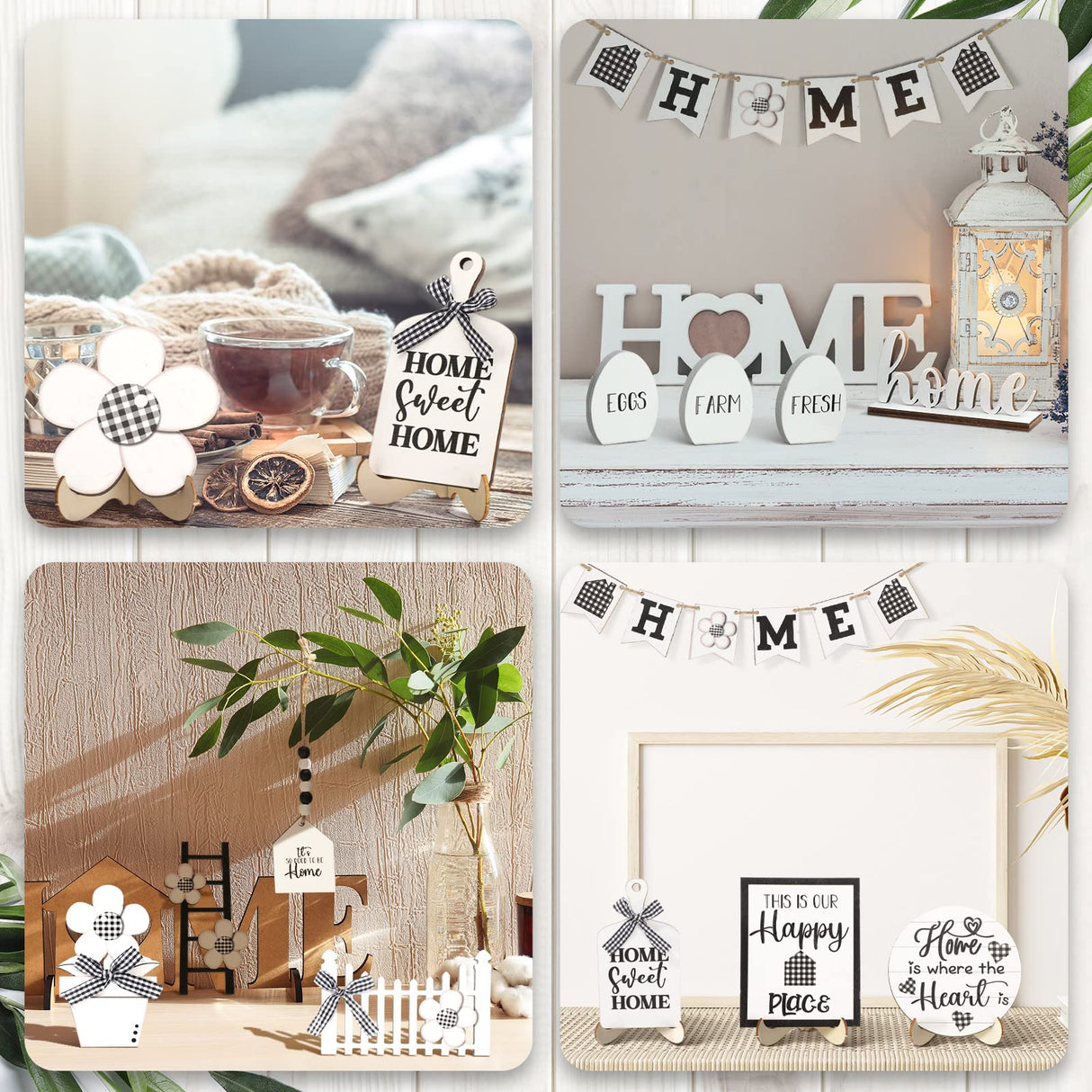 Tatuo 18 Pcs Farmhouse Tiered Tray Decor Set Home Wooden Signs Rustic Home Tiered Tray Decorations Buffalo Plaid Farmhouse Tabletop Wood Signs for Kitchen Table Shelf Decor Tatuo