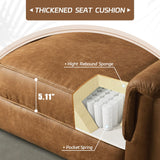 72'' 3-Seater Deep Seat Sofa Couch, Mid-Century Modern Couch, Brown Faux Leather Small Couch for Apartment, Living Room, Bedroom(Light Brown) weaxty W