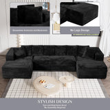 ONEMMLION Modular Sectional Sofa Cloud Couch, 131" Black Boneless Couches for Living Room, Comfy Deep Seat Plush Corduroy Sofa, Modern Fluffy Memory Foam U Shape Sectional Couch with Chaise Lounge ONEMMLION