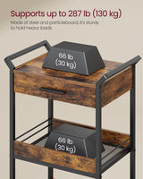 VASAGLE Storage Cart, 4-Tier Rolling Utility Cart with Table Top, Handles, 4 Lockable Casters, Top Drawer, Mesh Shelves, for Kitchen, Bathroom, Bedroom, Rustic Brown and Ink Black ULRC049K01 VASAGLE