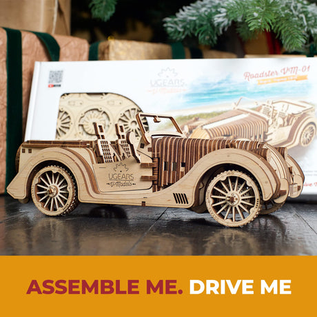 UGEARS Mechanical Models Roadster VM-01 3-D Wooden Puzzle UGEARS